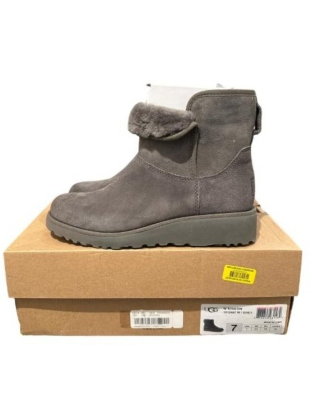 UGG Kristin Suede Sheepskin Wool Boot with Thinsulate 1012497 Women's 7 Gray NIB